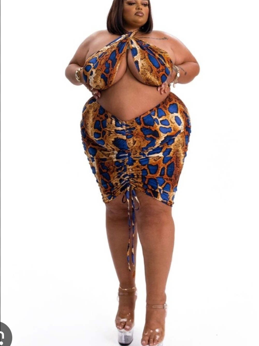 Rebdolls “Cross Fire” Plus Size Two-Piece Animal Print Wrap Top & Skirt Set